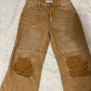 Distressed Tan Ankle Jeans
